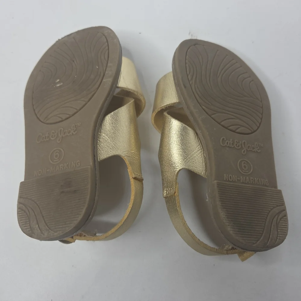 Cat & Jack Gold Metallic Girls Ankle Strap Sandal Size 6